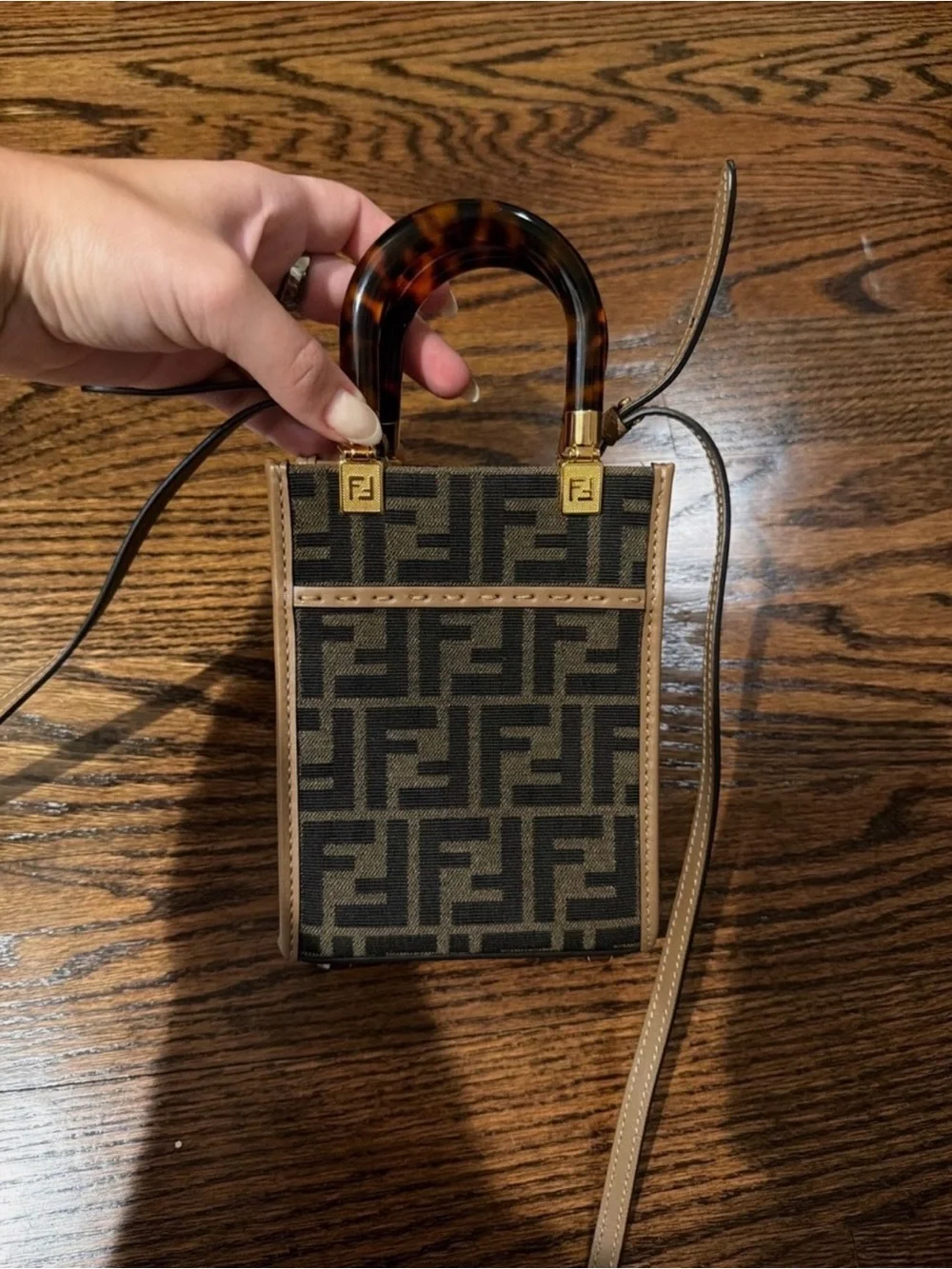 Fendi Brown & Black FF Monogram Mini Tote with Tortoiseshell Handle